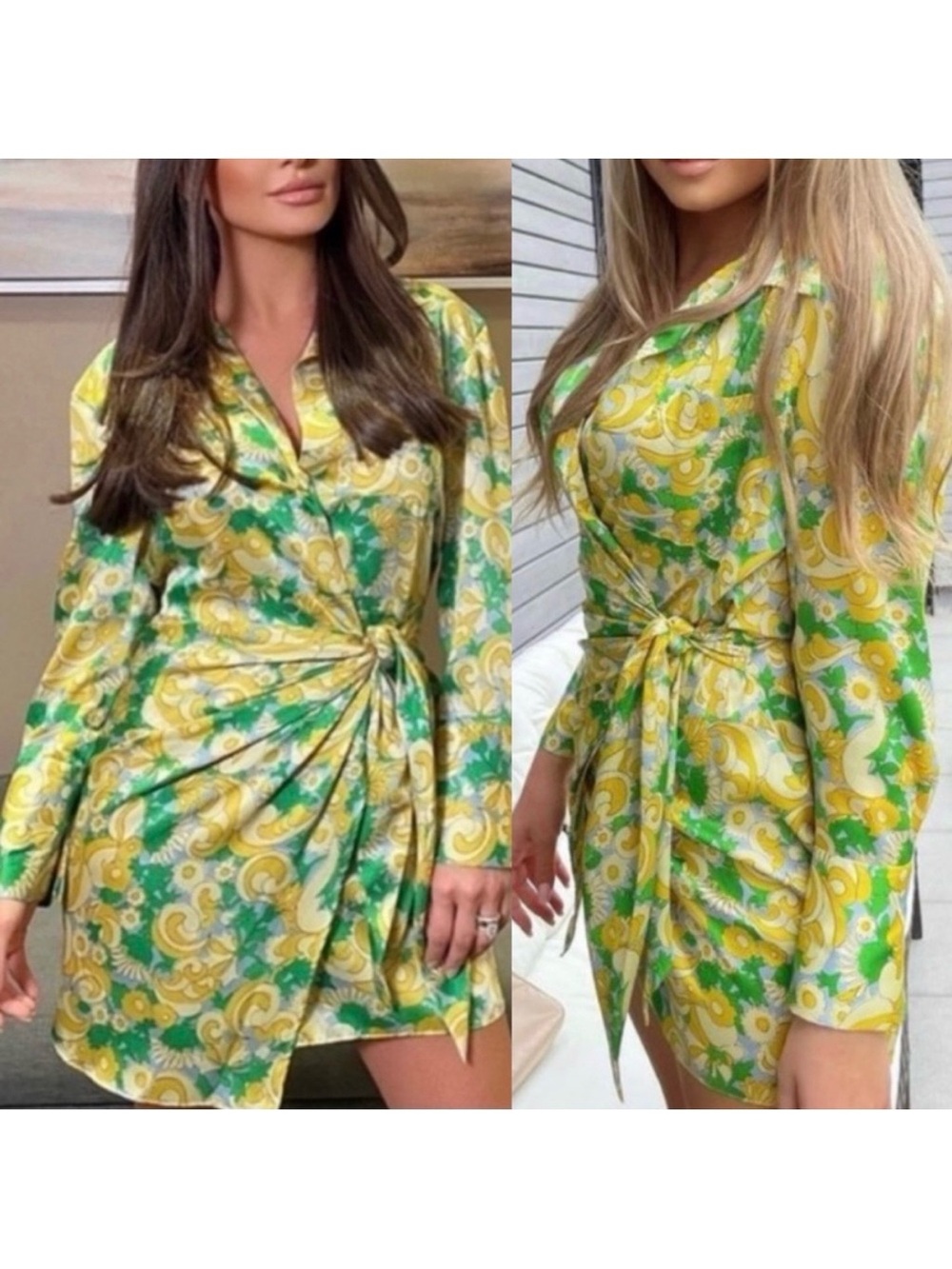 Zara Blogger Favorite Fave Printed Satin Wrap Mini Dress: Floral Paisley